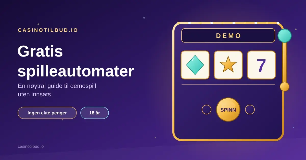 Illustrasjon av en spilleautomat med symbolene diamant, stjerne og tallet 7, merket «DEMO», som representerer gratis spilleautomater uten ekte innsats.